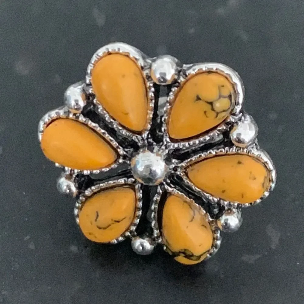 Western Indian Style Yellow Orange Squash Blossom Cluster Mens Cluster Earrings